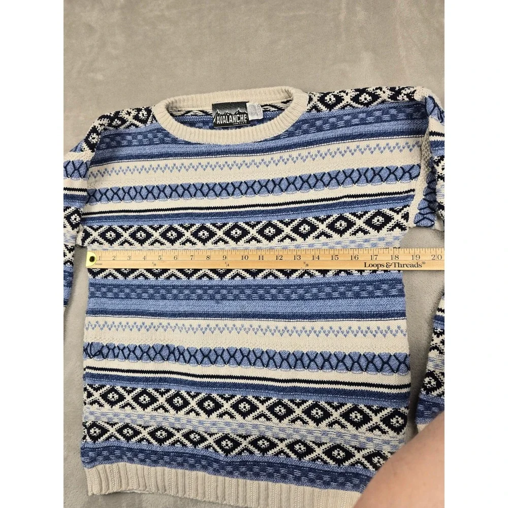Vintage‎ Avalanche Sweater Youth XL Blue Fair Isle Knit Crewneck USA Made *Read